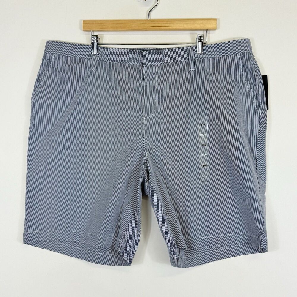 NEW Tommy Hilfiger Chino Shorts Women 24W White Blue‎ Stripe Hollywood Stretch